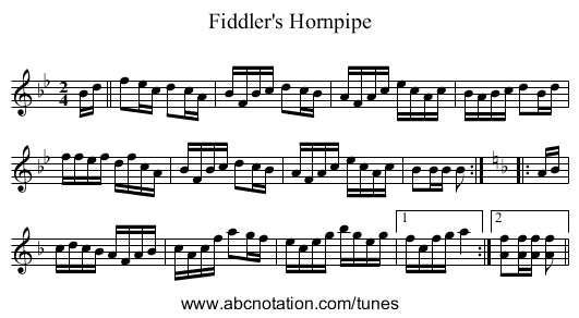 Fiddler's Hornpipe - staff notation