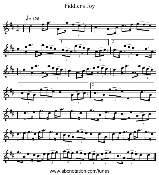 Fiddler's Joy - staff notation