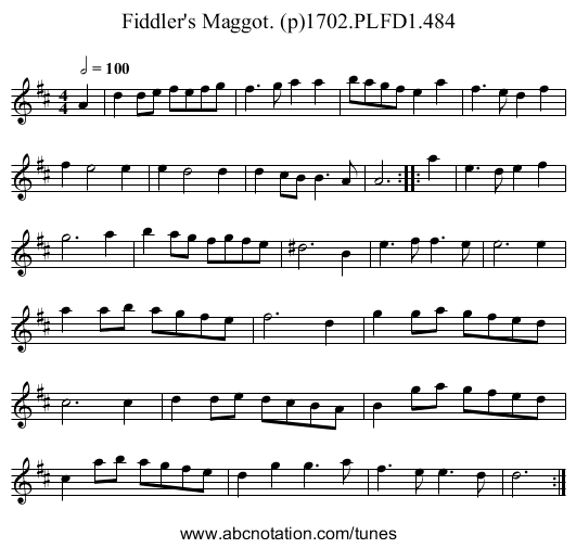 Fiddler's Maggot. (p)1702.PLFD1.484 - staff notation