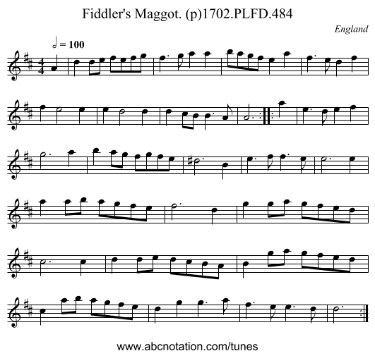 Fiddler's Maggot. (p)1702.PLFD.484 - staff notation