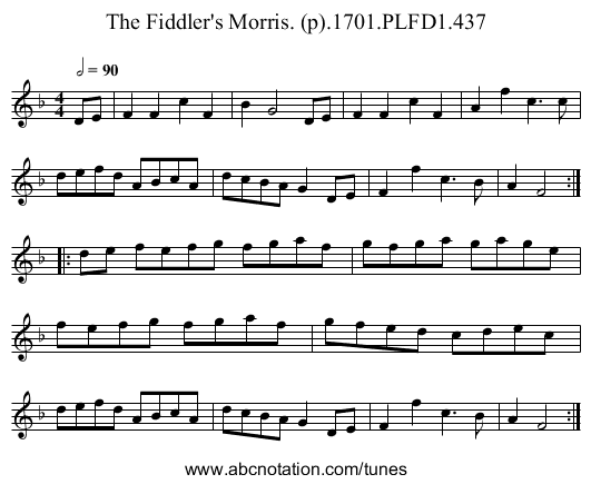 Fiddler's Morris. (p).1701.PLFD1.437, The - staff notation
