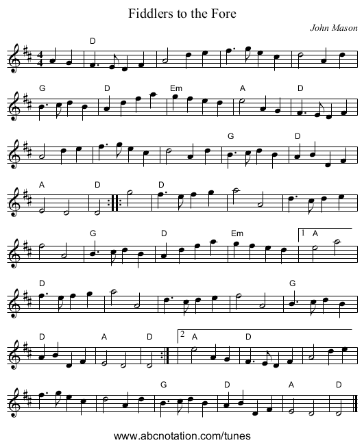 Fiddlers to the Fore - staff notation