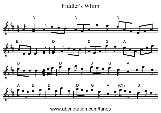 Fiddler's Whim - staff notation