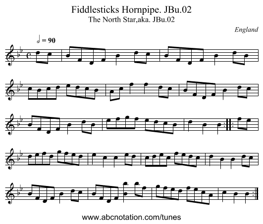 Fiddlesticks Hornpipe. JBu.02 - staff notation