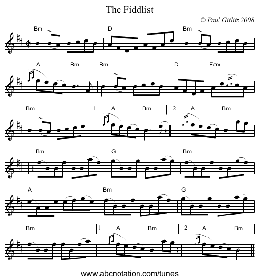 Fiddlist, The - staff notation