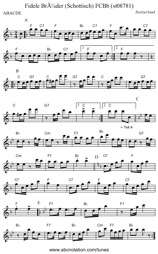 Fidele BrÃ¼der (Schottisch) FCBb (st08781) - staff notation