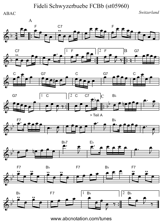 Fideli Schwyzerbuebe FCBb (st05960) - staff notation