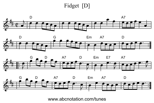 Fidget  [D] - staff notation