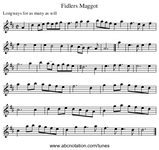 Fidlers Maggot - staff notation