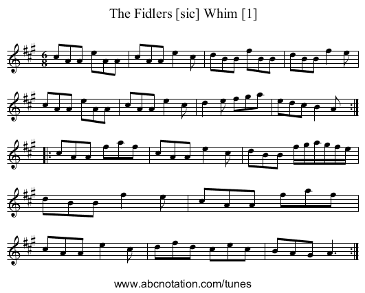 Fidlers [sic] Whim [1], The - staff notation