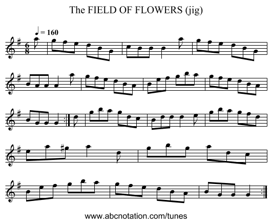 FIELD OF FLOWERS (jig), The - staff notation