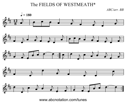 FIELDS OF WESTMEATH*, The - staff notation