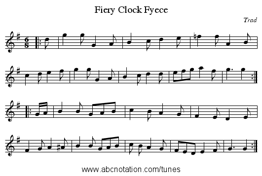 Fiery Clock Fyece - staff notation