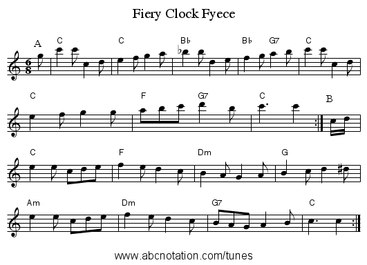 Fiery Clock Fyece - staff notation