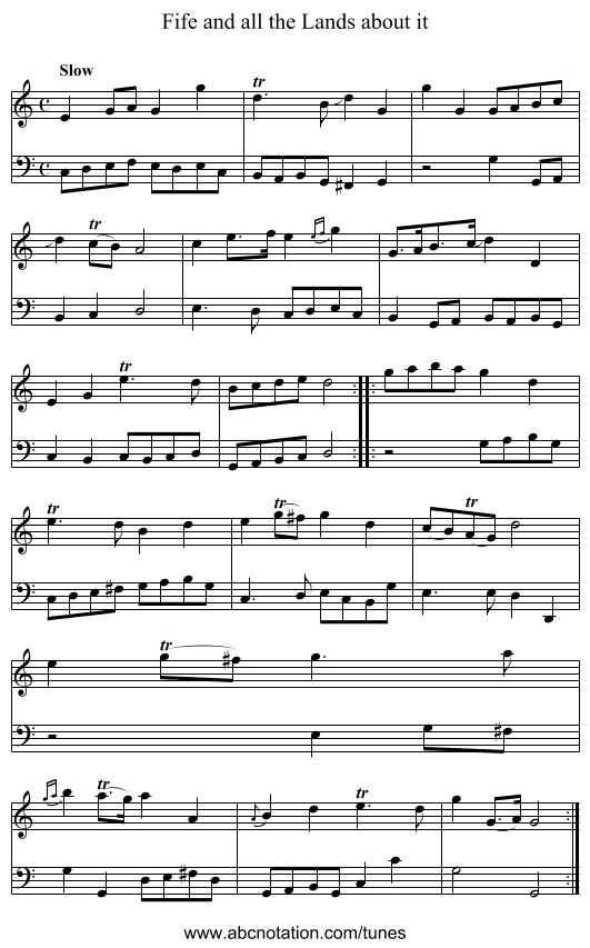 Fife and all the Lands about it - staff notation