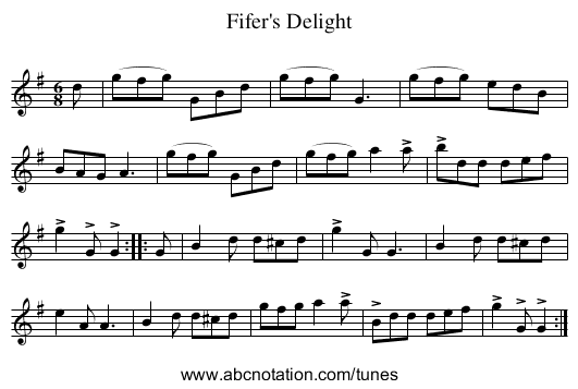Fifer's Delight - staff notation