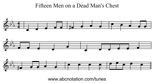 Fifteen Men on a Dead Man's Chest - staff notation