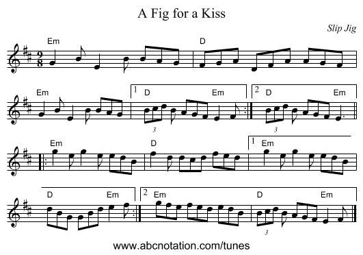 Fig for a Kiss, A - staff notation