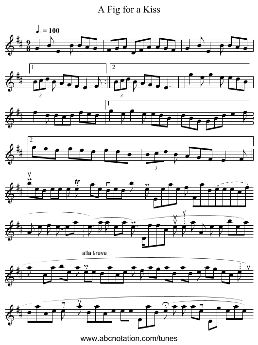 Fig for a Kiss, A - staff notation