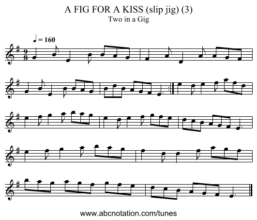 FIG FOR A KISS (slip jig) (3), A - staff notation