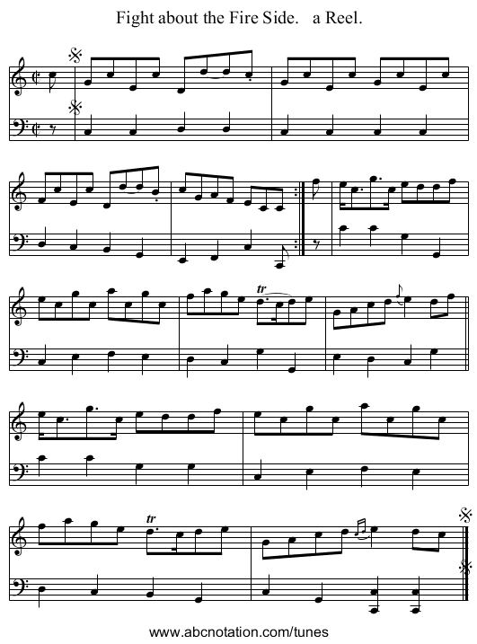 Fight about the Fire Side.   a Reel. - staff notation