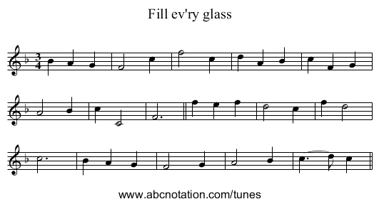Fill ev'ry glass - staff notation