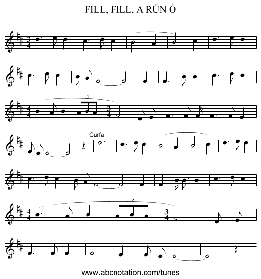 FILL, FILL, A RÚN Ó - staff notation