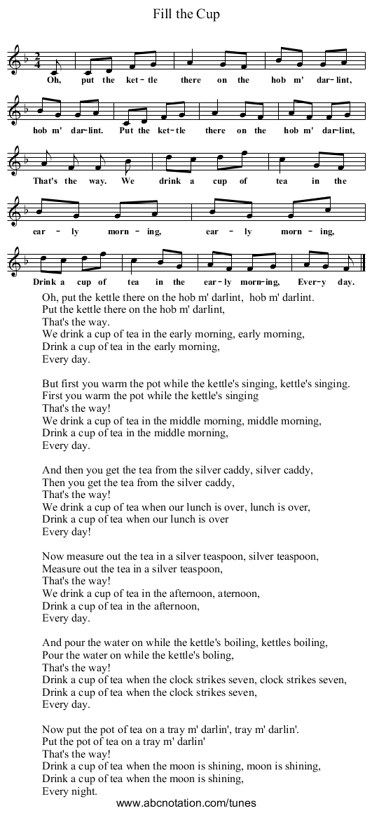 Fill the Cup - staff notation