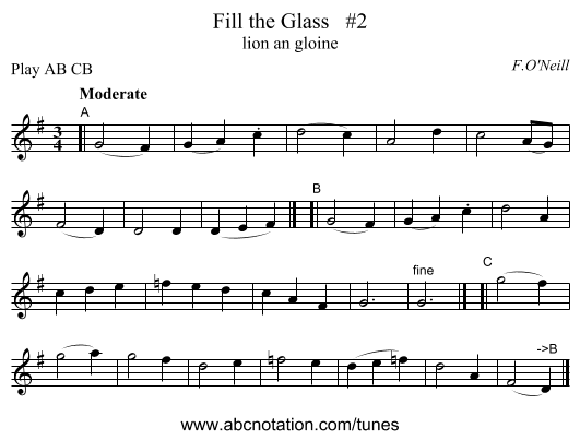 Fill the Glass #2 - staff notation
