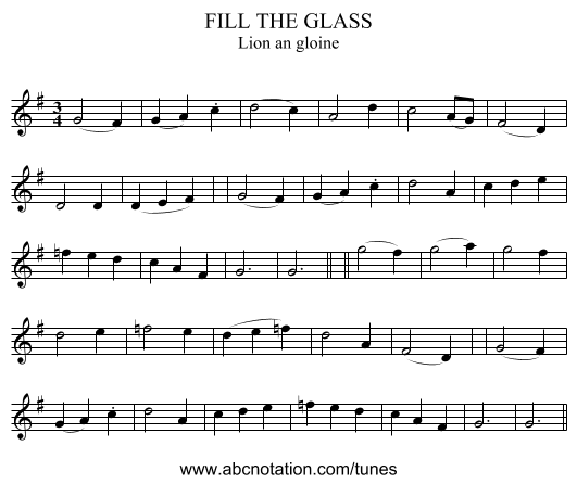 FILL THE GLASS - staff notation