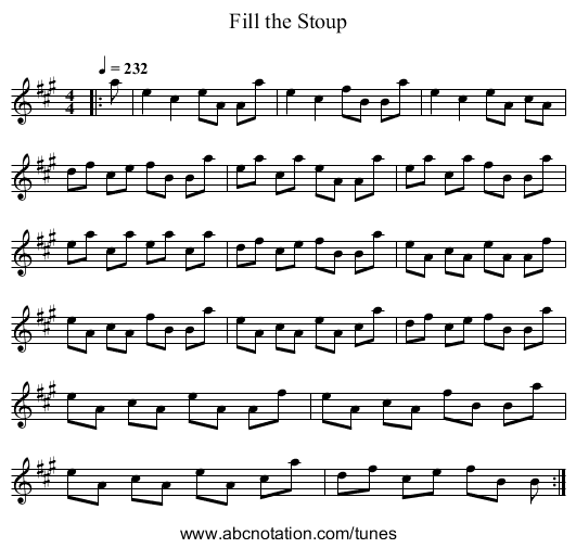 Fill the Stoup - staff notation
