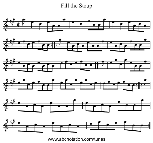 Fill the Stoup - staff notation