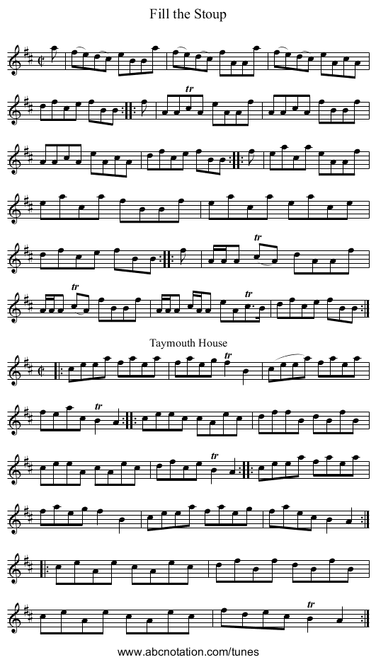Fill the Stoup - staff notation