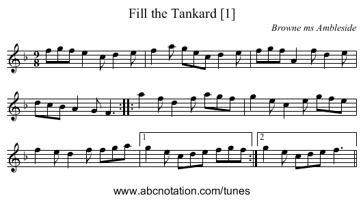Fill the Tankard [1] - staff notation