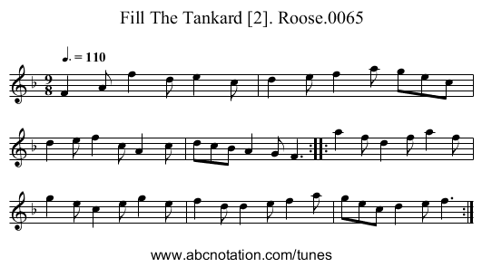 Fill The Tankard [2]. Roose.0065 - staff notation