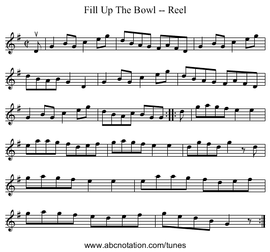 Fill Up The Bowl -- Reel - staff notation
