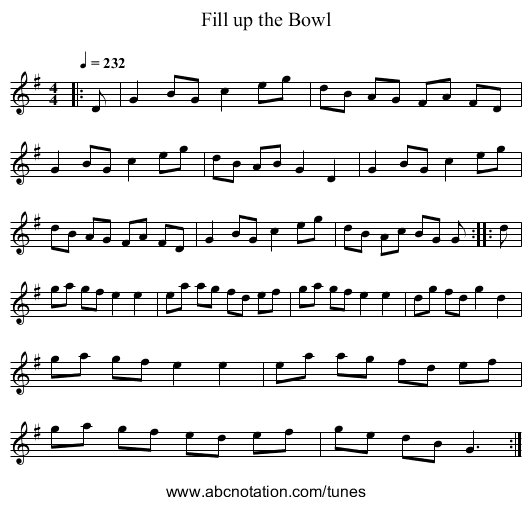 Fill up the Bowl - staff notation