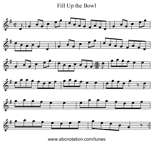 Fill Up the Bowl - staff notation