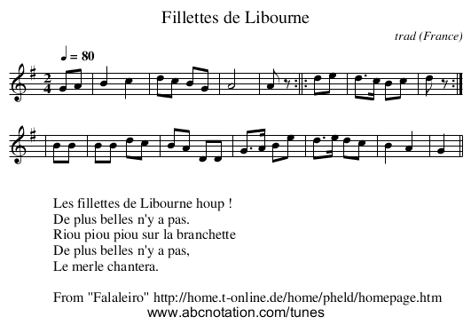 Fillettes de Libourne - staff notation