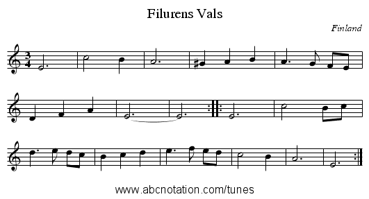 Filurens Vals - staff notation