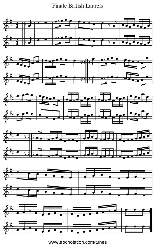 Finale British Laurels - staff notation