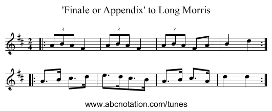 'Finale or Appendix' to Long Morris - staff notation