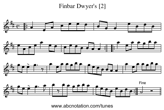Finbar Dwyer's [2] - staff notation