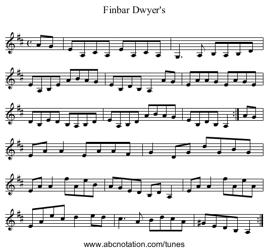 Finbar Dwyer's - staff notation