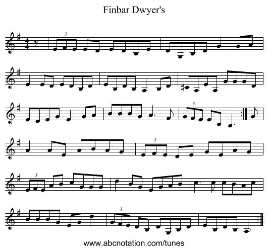 Finbar Dwyer's - staff notation