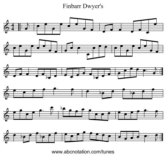 Finbarr Dwyer's - staff notation