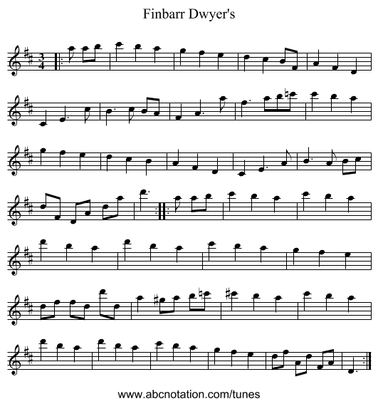 Finbarr Dwyer's - staff notation