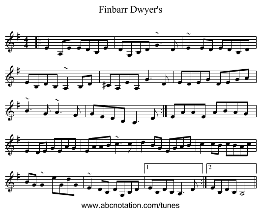 Finbarr Dwyer's - staff notation
