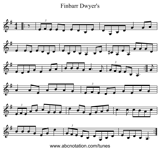 Finbarr Dwyer's - staff notation