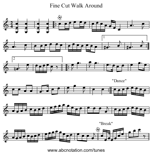 Fine Cut Walk Around - staff notation